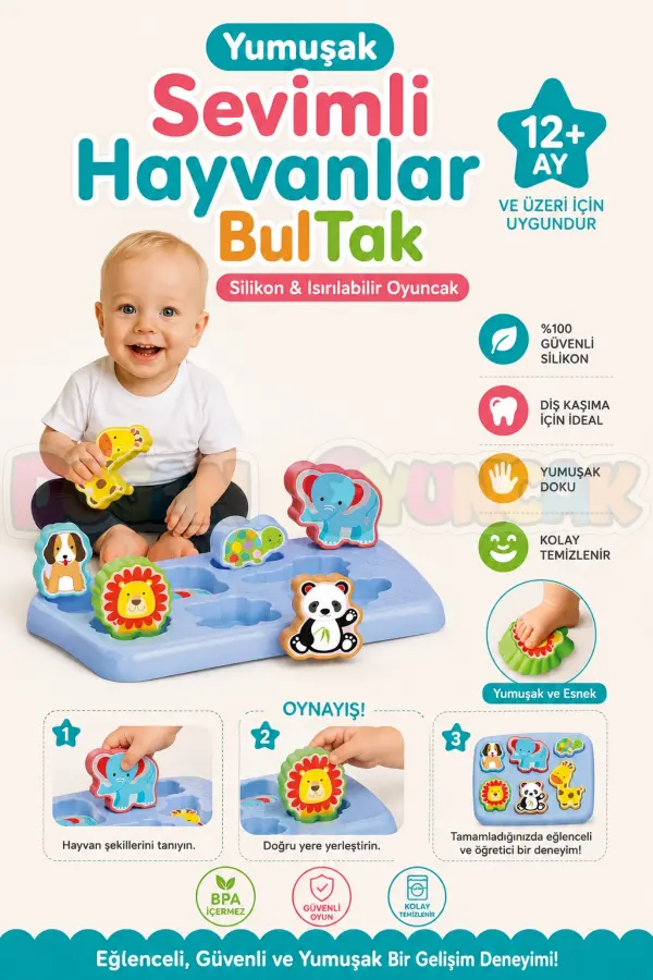 Yumuşak Sevimli Hayvanlar Bultak - Bebek Oyuncakları - Hayvan Yerleştirme Oyuncak - Yumuşak Lego - Soft Lego