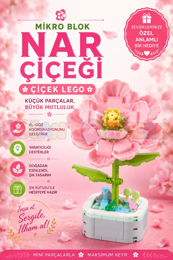 Mikro Blok Nar Çiçeği Çiçek Lego - Lego Setleri Mini Lego - Çiçek Lego - Blossom Çiçek Lego