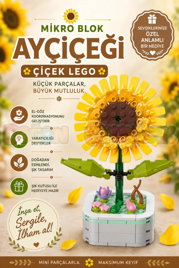 Mikro Blok Ayçiçeği Çiçek Lego - Lego Setleri Mini Lego - Çiçek Lego - Blossom Çiçek Lego