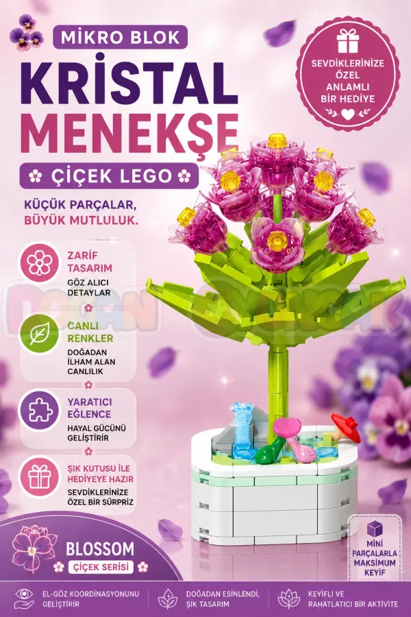 Mikro Blok Kristal Menekşe Çiçek Lego - Lego Setleri Mini Lego - Çiçek Lego - Blossom Çiçek Lego