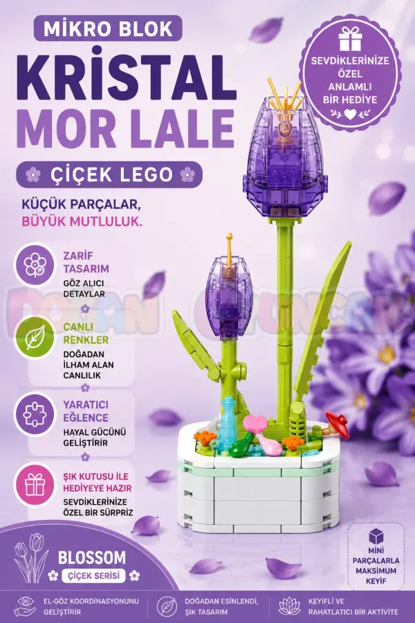 Mikro Blok Kristal Mor Lale Çiçek Lego - Lego Setleri Mini Lego - Çiçek Lego - Blossom Çiçek Lego