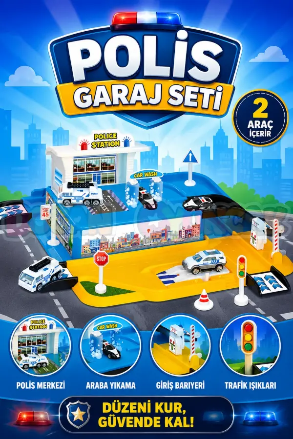 Polis Garaj Seti - Otopark Seti - Araba Seti - Polis İstasyonu - Araç Seti - Araba Oyunu