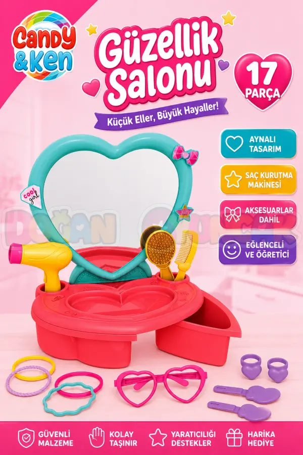 Candy & Ken Güzellik Salonu - Güzellik Setleri - Kuaför Oyuncak Seti - Makyaj Seti