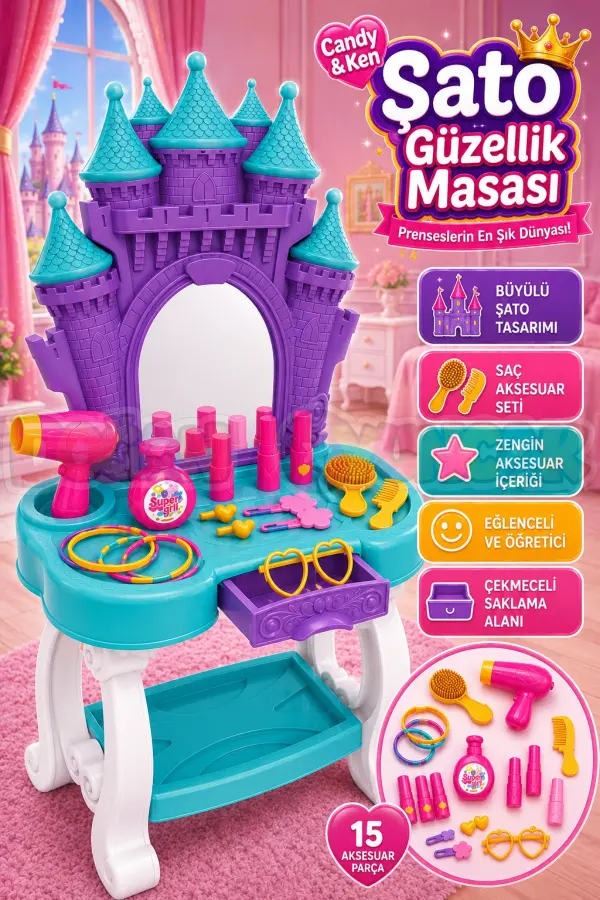 Candy & Ken Şato Güzellik Masası - Güzellik Setleri - Kuaför Oyuncak Seti - Makyaj Seti