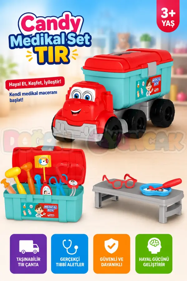 Candy Medikal Set Tır - Doktor Seti - Doktor Oyuncakları - Acil Yardım Oyuncakları - Hemşire Oyuncak