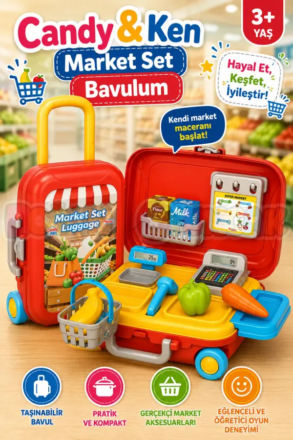Candy & Ken Market Set Bavulum - Kasiyer Oyuncakları - Market Setleri - Evcilik Oyuncakları - Mutfak Seti