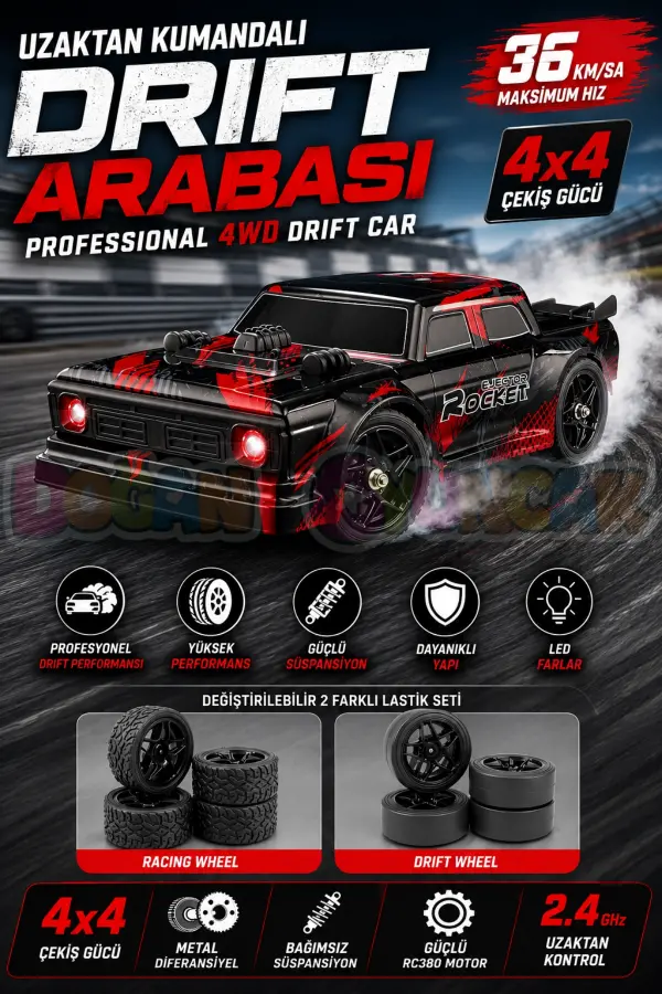 Professional 4WD Ejekctor Rocket Drift Car - Profesyonel Drift Arabası Buharlı Drift Araba Uzaktan Kumandalı