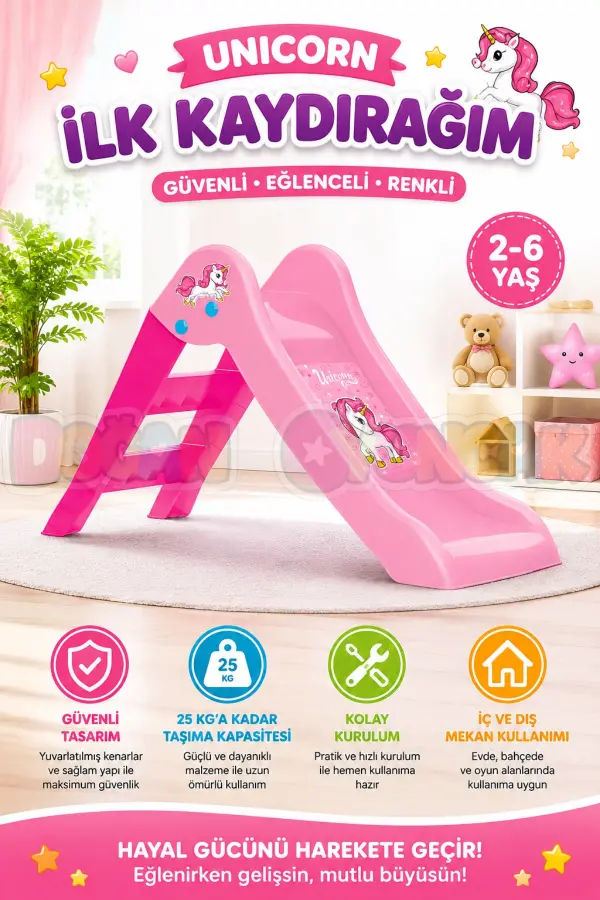 Dolu Unicorn İlk Kaydırağım - Çocuk Kaydırak - Çocuk Kaydırağı Küçük Kaydırak