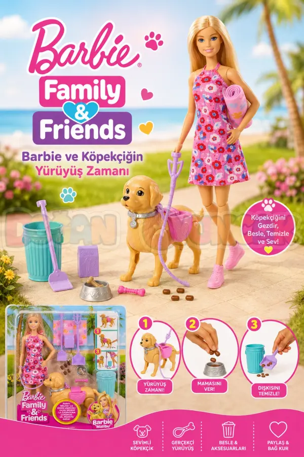 Barbie ve Köpekçiğin Yürüyüş Zamanı JJB46 - Barbie Oyuncak Barbie Bebek