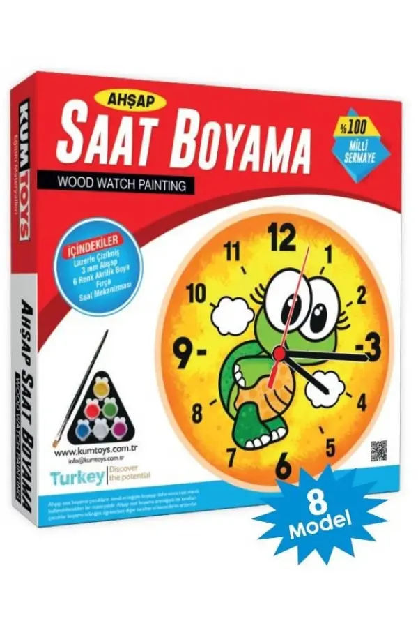 Ahşap Saat Boyama - Kumtoys Ahşap Saat Boyama - Sanat Seti - Boyama Setleri