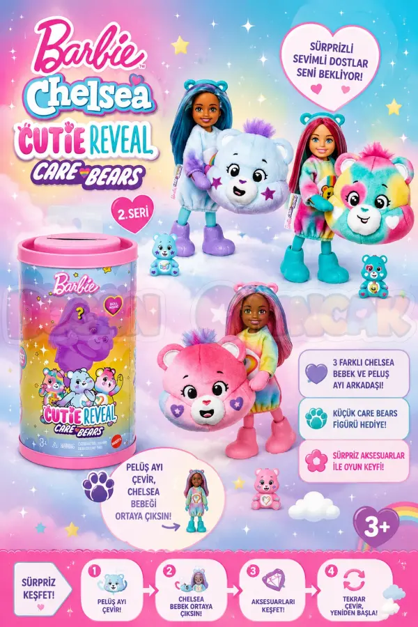 Barbie Chelsea Cutie Reveal Care Bear 2. Seri Peluş Ayı Kıyafet JGH75 - Barbie Chelsea Bebek