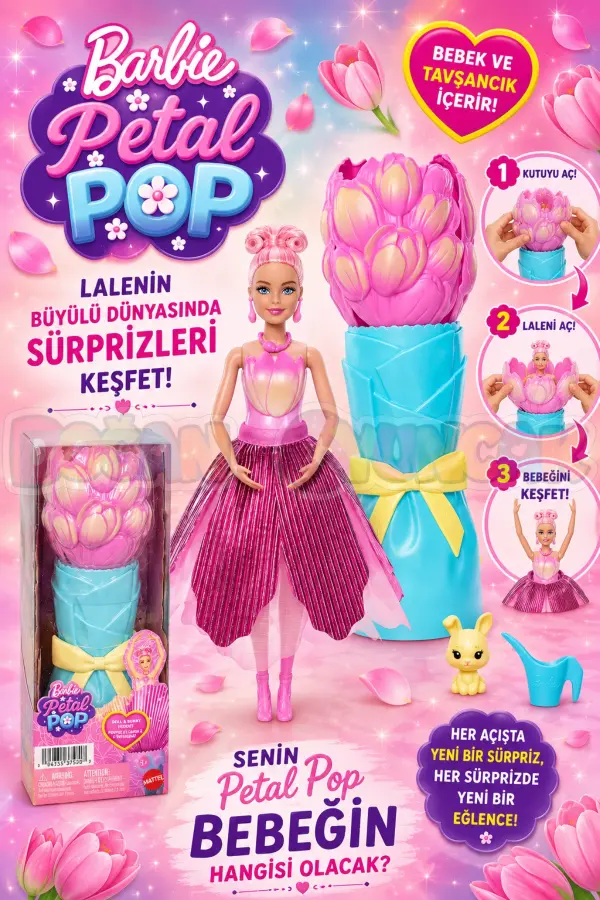 Barbie Petal Pop - Pembe Lale Bebek JMF57 - Barbie Oyuncak Barbie Bebek