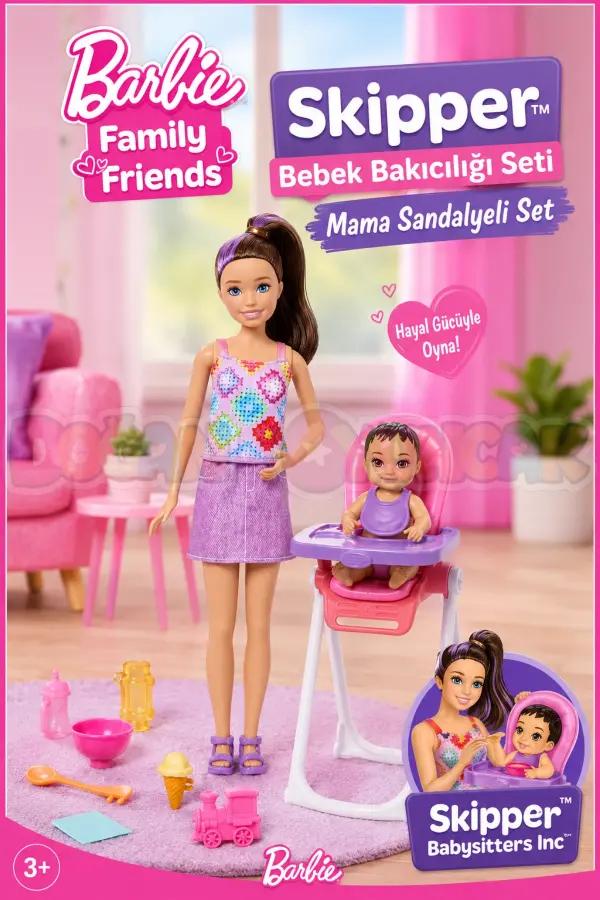 Barbie Skipper Bebek Bakıcılığı Seti - Mama Sandalyeli Set JJB44 - Barbie Oyuncak Barbie Bebek