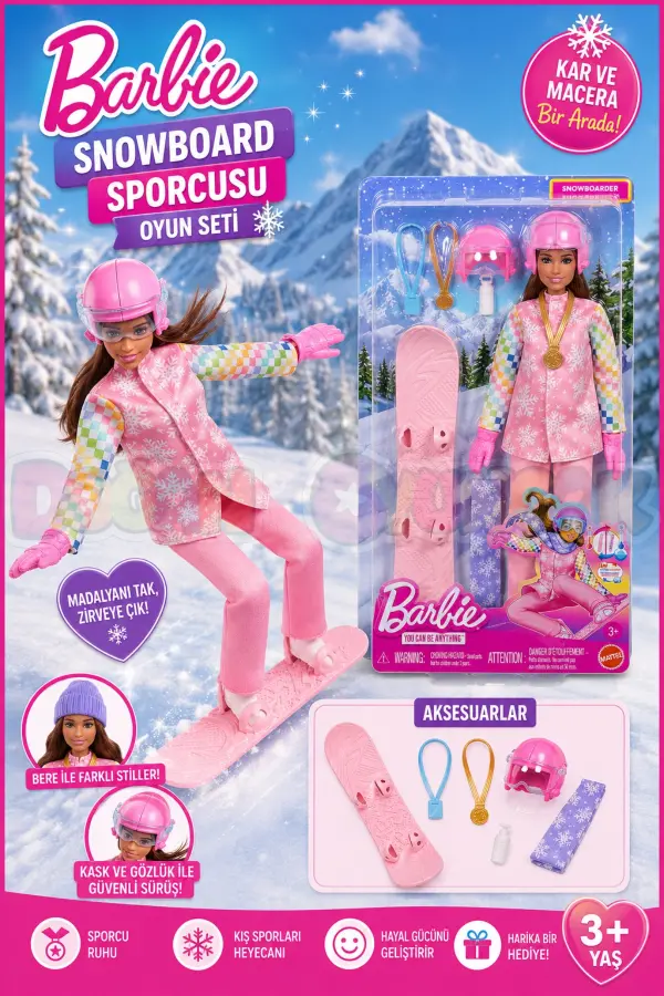 Barbie Snowboard Sporcusu Oyun Seti JKF78 - Barbie Oyuncak Barbie Bebek