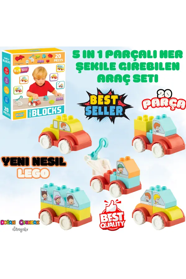 Creative Blok 20 Parça Araç Seti - Slide Blocks - Lego Oyuncakları - Yaratıcı Top Oyunu - Creative Lego