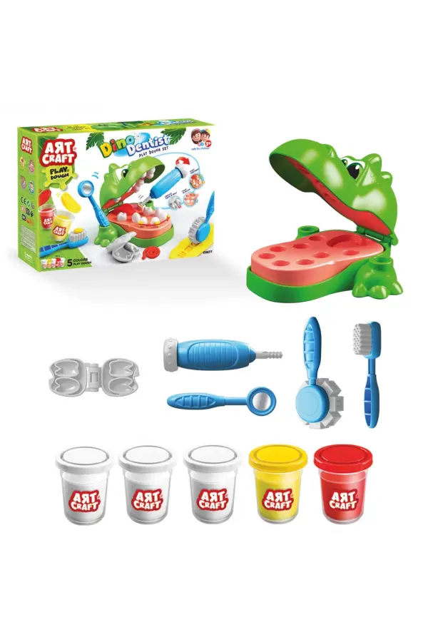 Dinozor Dişçi Oyun Hamur Seti 280 Gr. - Oyun Hamuru Seti - Hamur Setleri - Dino Hamur Seti - Dişçi Doktor Seti