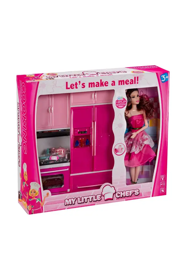 My Happy Kitchen Bebekli İkili Mutfak Seti - Modern Mutfak Seti - Işıklı Sesli Mutfak Oyuncak - Fırın, Buzdolabı