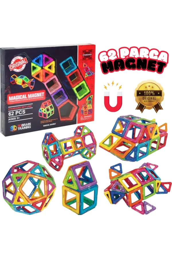 Orijinal Magical Magnet 62 Parça Manyetik Lego - Magnetic Magical Magnet - Mıknatıslı Lego - Mıknatıs Lego