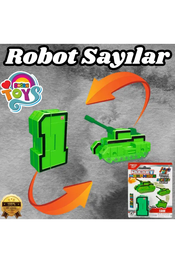 Pocket Morphers 1 Tank - Roboto Dönüşen Sayılar - 1 Numara Robot - Transformers - Robot Sayı