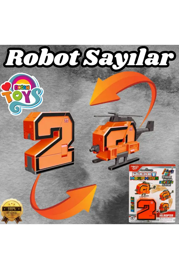 Pocket Morphers 2 Helikopter - Roboto Dönüşen Sayılar - 2 Numara Robot - Transformers - Robot Sayı
