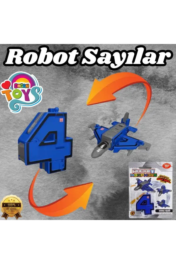 Pocket Morphers 4 Savaş Uçağı - Roboto Dönüşen Sayılar - 4 Numara Robot - Transformers - Robot Sayı