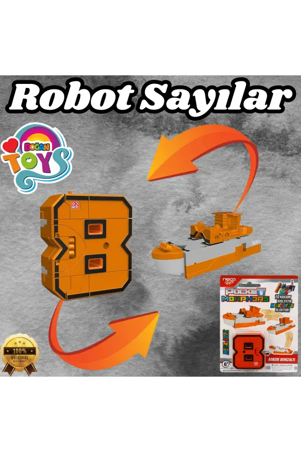 Pocket Morphers 8 Askeri Denizaltı - Roboto Dönüşen Sayılar - 8 Numara Robot - Transformers - Robot Sayı