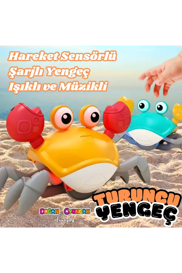 Turuncu Sensörlü Hareket Eden Yengeç - Şarjlı Yengeç Oyuncak - Yana Giden Yengeç Oyuncak Pilli Yengeç - Yengeç Oyuncak