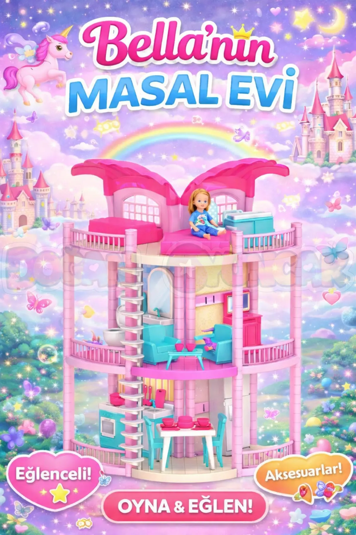 Bellanın Masal Evi - Bella Oyuncak Ev - Barbie Ev Seti - Bellanın Masal Evi - Bella 3 Katlı Evi