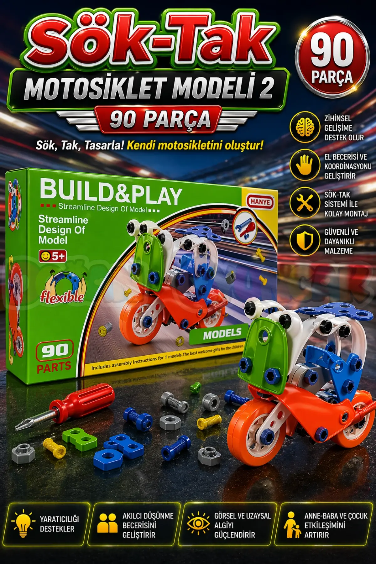 Hanye Sök-Tak Motosiklet Modeli 2 - Oyuncak Söktak Motorsiklet Modeli - Lego Setleri