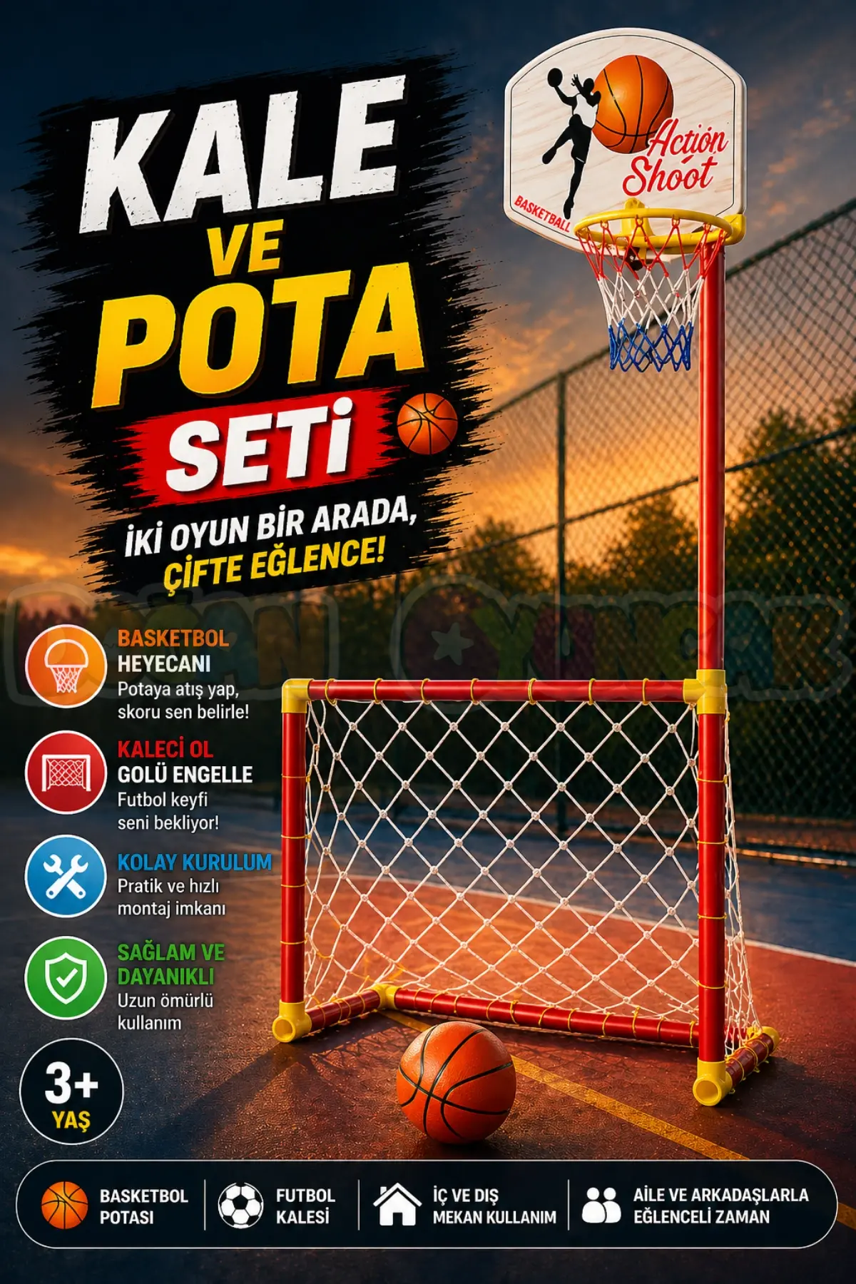 Kale ve Pota Seti - Futbol Kalesi ve Basketbol Potası Oyunu - Basket Atma Oyunu Basketbol Maçı - Futbol Kale Maçı