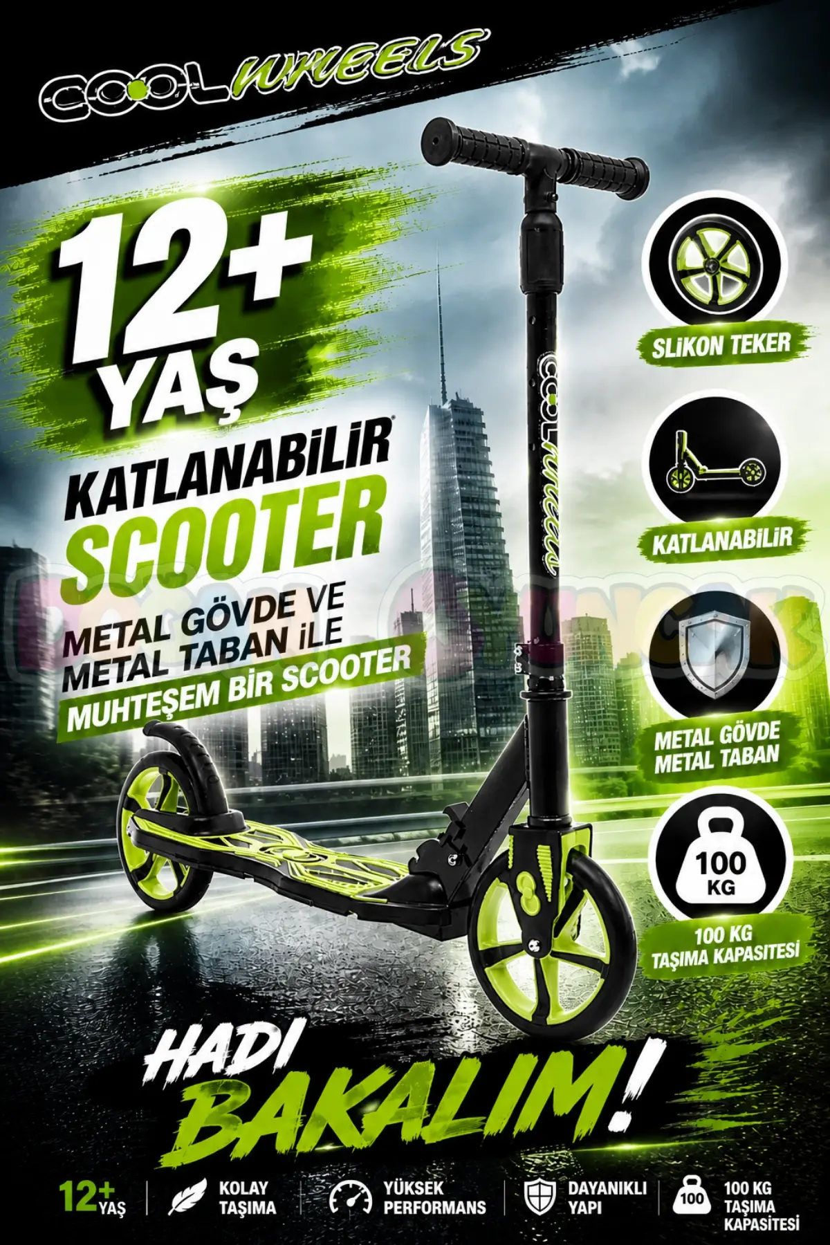 Cool Wheels 12+ Yaş Sarı 2 Tekerlekli Katlanabilir Scooter - CoolWheels Scooter - Genç Scooter