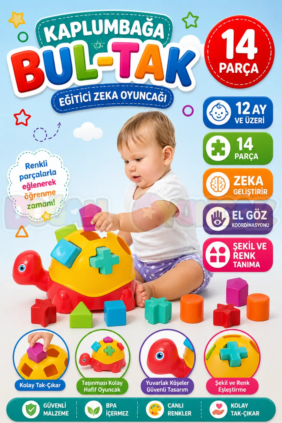 Kaplumbağa Bul-Tak - Bultak Lego - Bebek Oyuncağı - Şekil Takmaca