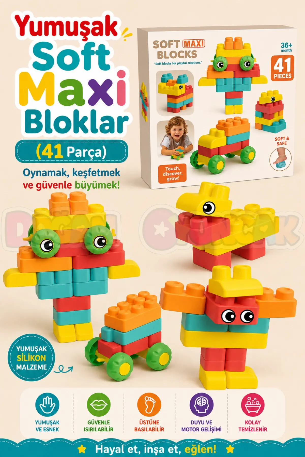 Yumuşak Soft Maxi Bloklar (41 Parça) - Soft Yumuşak Bloklar - Büyük Soft Lego Oyuncakları - Yumuşak Lego - Soft Lego