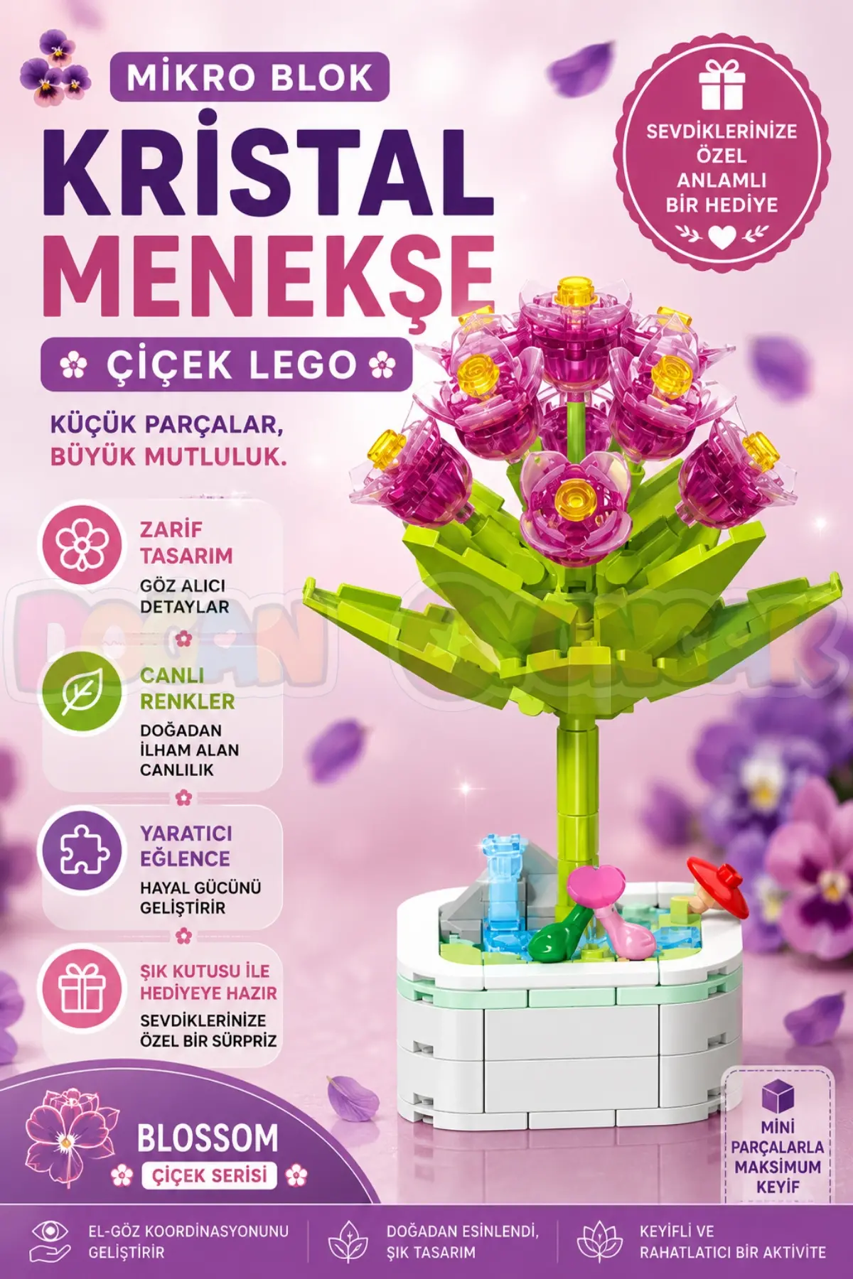 Mikro Blok Kristal Menekşe Çiçek Lego - Lego Setleri Mini Lego