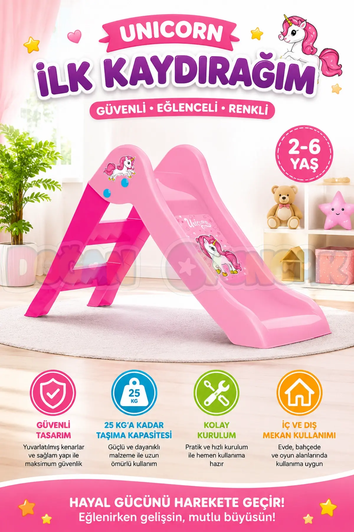 Dolu Unicorn İlk Kaydırağım - Çocuk Kaydırak - Çocuk Kaydırağı Küçük Kaydırak