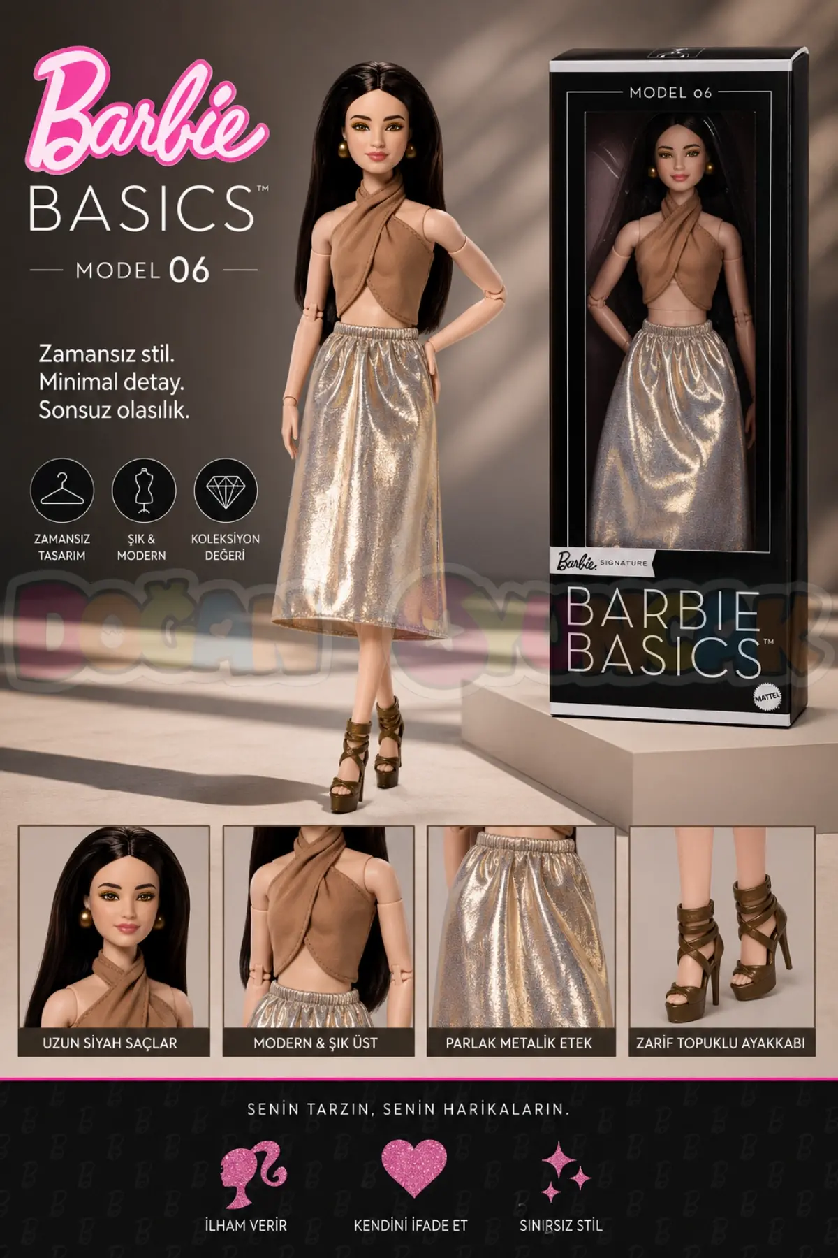 Barbie Basics 06 - Siyah Uzun Saçlı JJX25 - Barbie Oyuncak Barbie Bebek Barbie Stil ve Moda