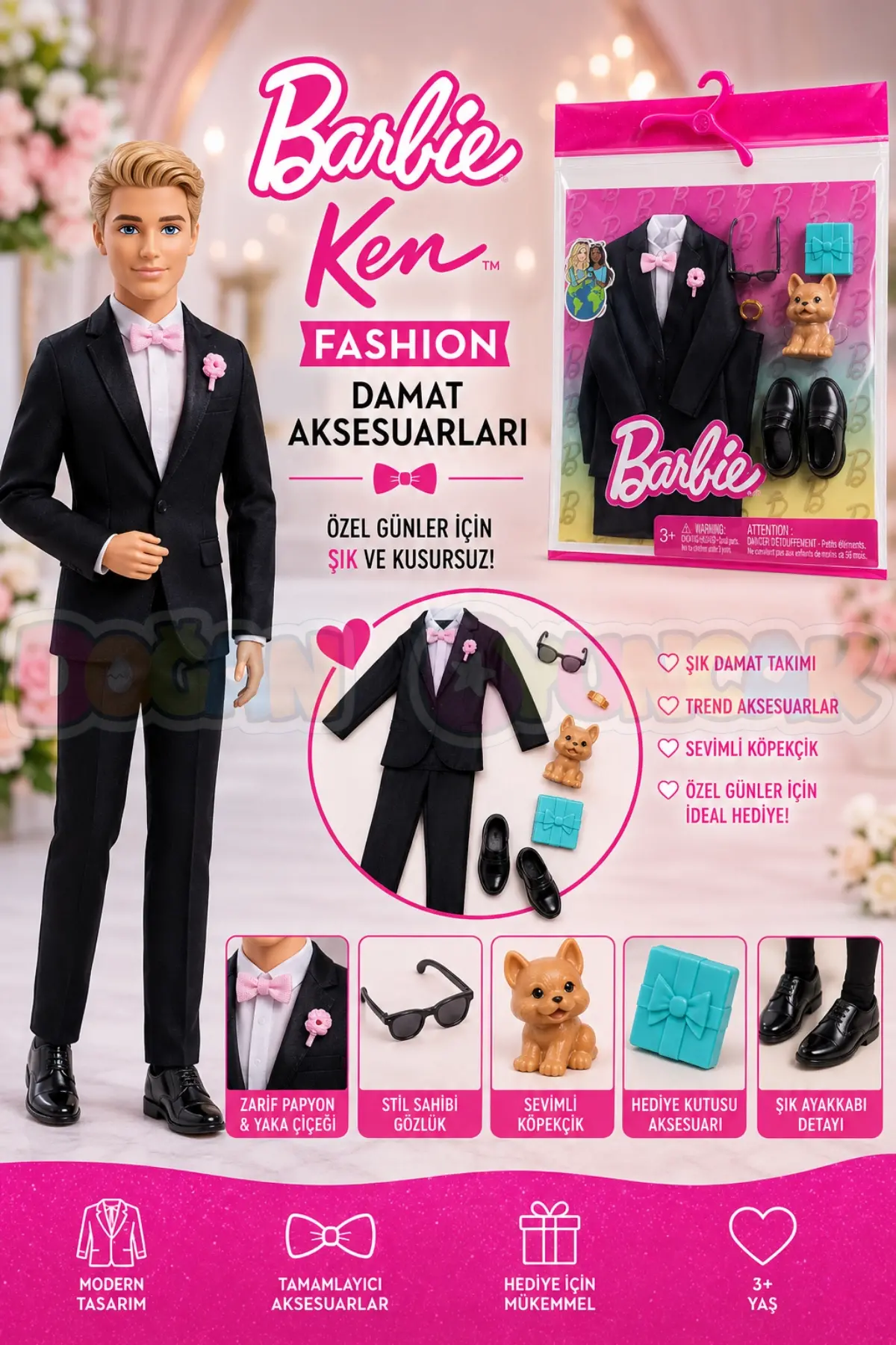 Barbie Ken Fashion - Damat Aksesuarları HWV77 - Barbie Ken Oyuncak Barbie Bebek Damat Oyuncak