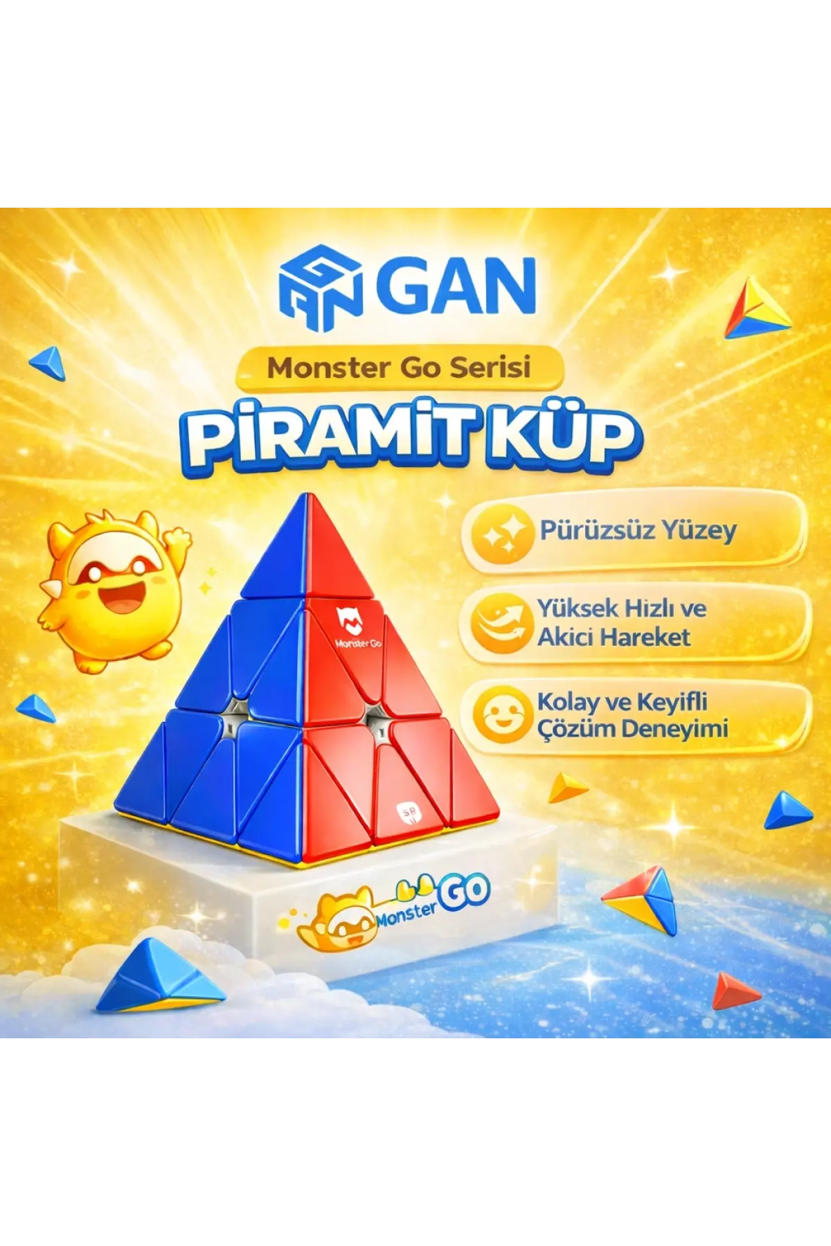 Profesyonel GAN Monster Go Piramit Küp - GAN Piramit Zeka Küpü - GAN Monster Go Pyraminx
