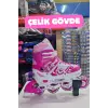 Slikon Tekerli Pembe Paten 31-34 Numara - Silikon Tekerli Paten Alıştırma Pateni - Silikon Tekerlekli
