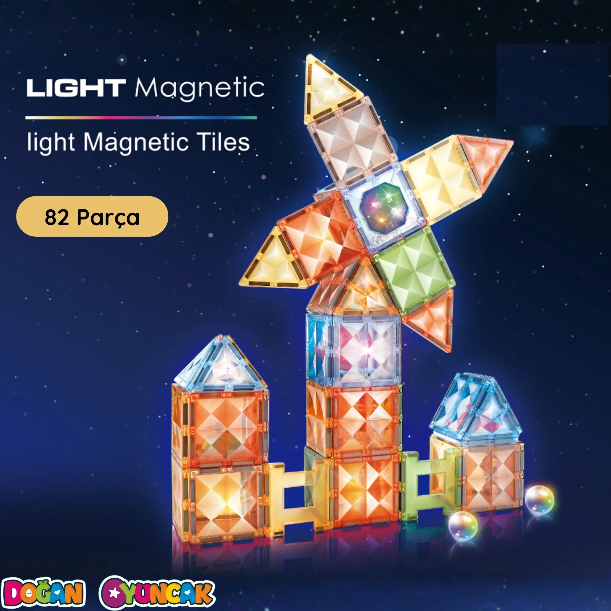 Orijinal Magnetic Tiles Star Diamond Light Version 82 Parça Işıklı