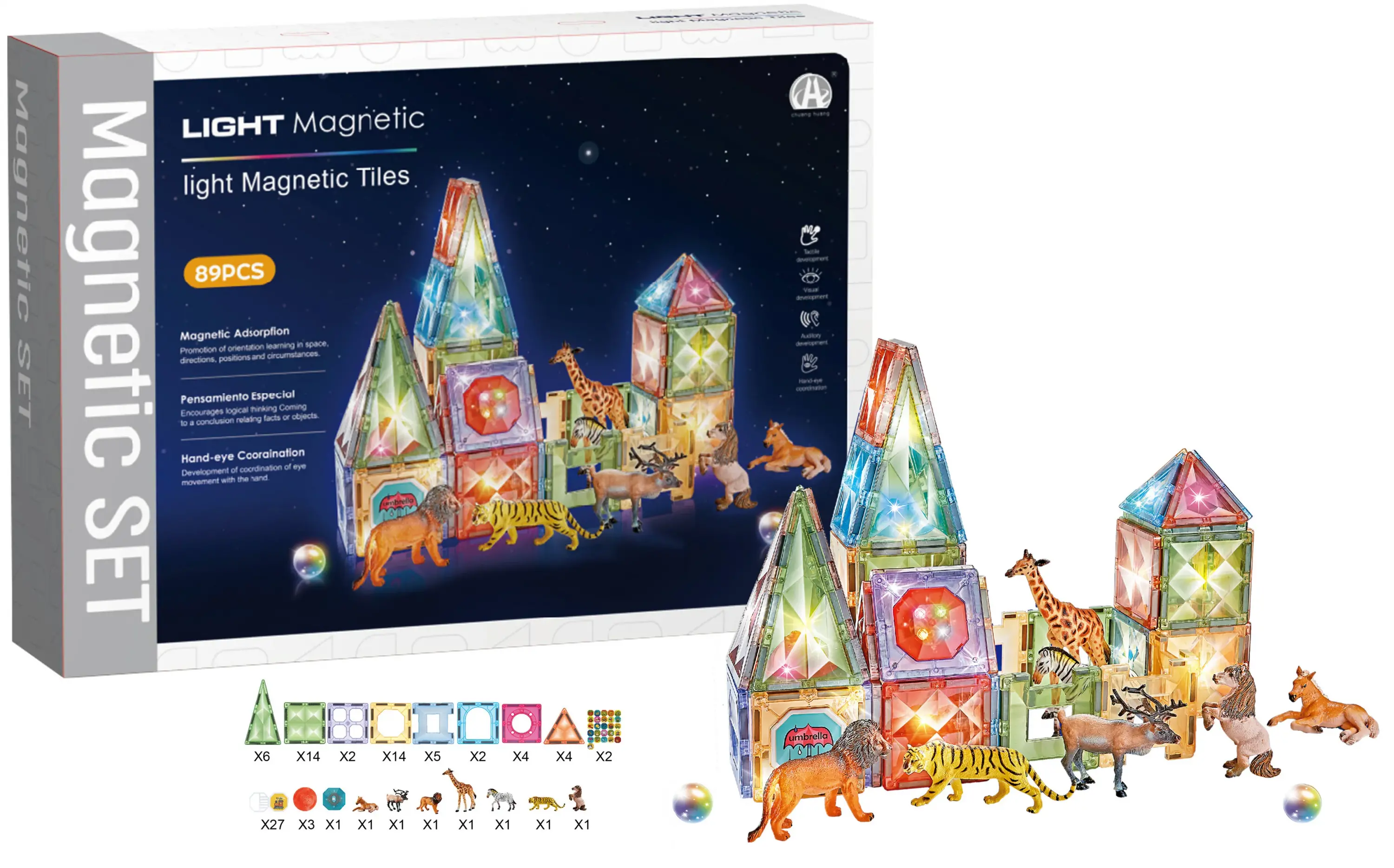 Orijinal Magnetic Tiles Star Diamond Light Version 89 Parça Işıklı