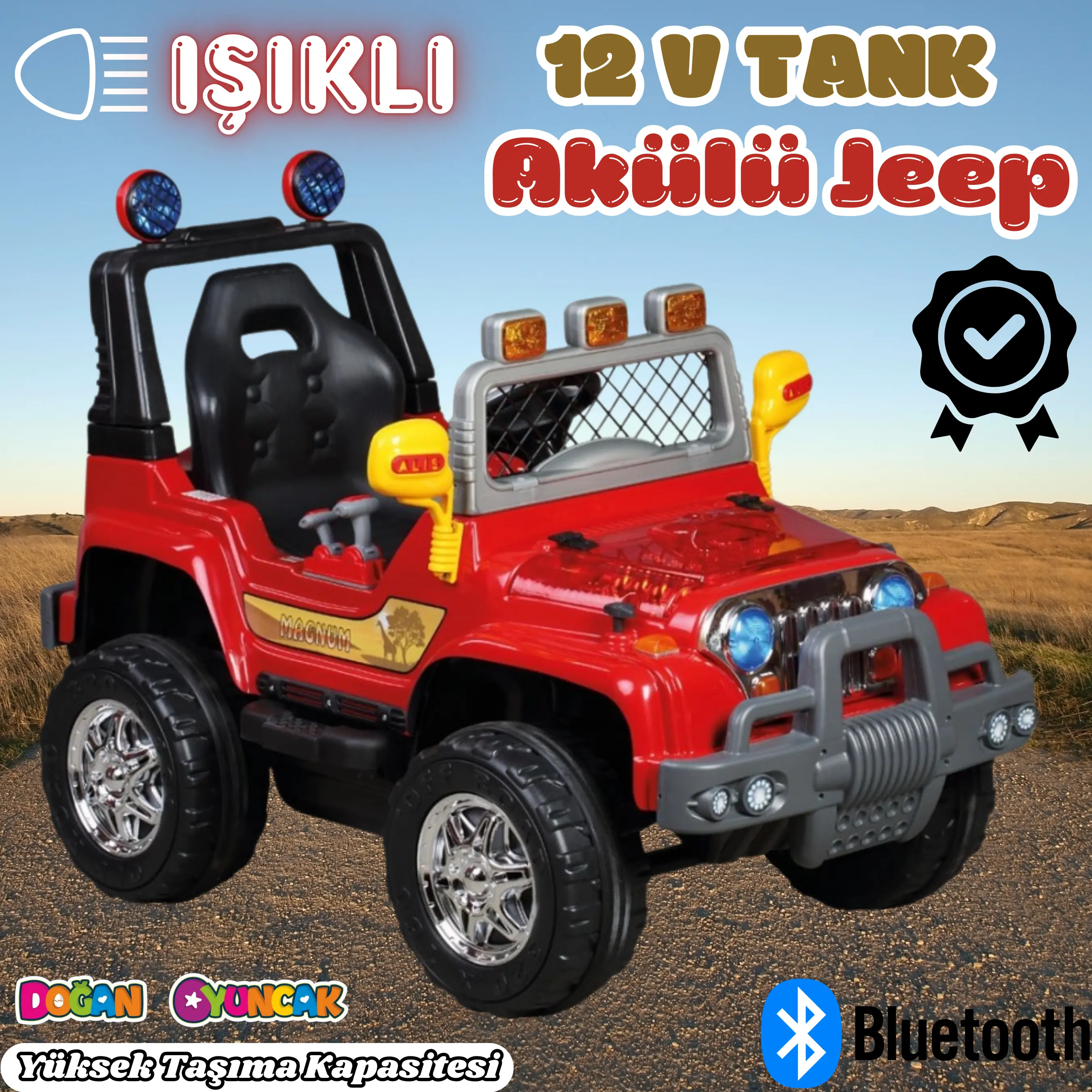 Işıklı Mega Akülü Araba Kırmızı - 12 Volt Tek Kişilik Akülü Araba