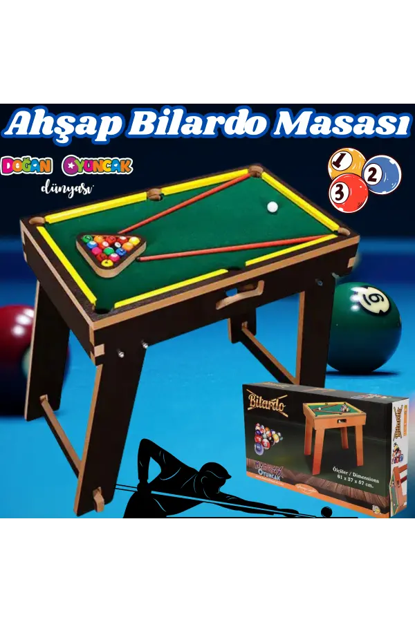 Ahşap Bilardo Masası - Bilardo Maçı - Bilardo Oyuncak - 8 Ball Oyunu - Büyük Bilardo Seti - Bilardo Oyuncağı