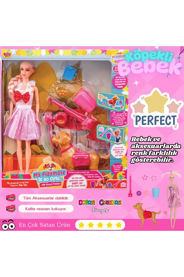 Anlily Sevimli Köpek Oyun Arkadaşım - Oyuncak Köpekli Bebek - Barbie Köpek Eğitimi - Aksesuarlı Köpekçik Oyuncak