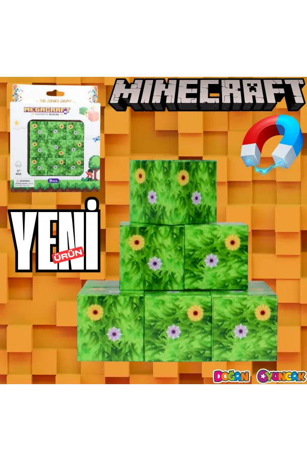 Minecraft Çiçekli Çim Desenli Blok Manyetik Lego Minecraft Manyetik Lego Minecraft Lego Megnetic Blocks