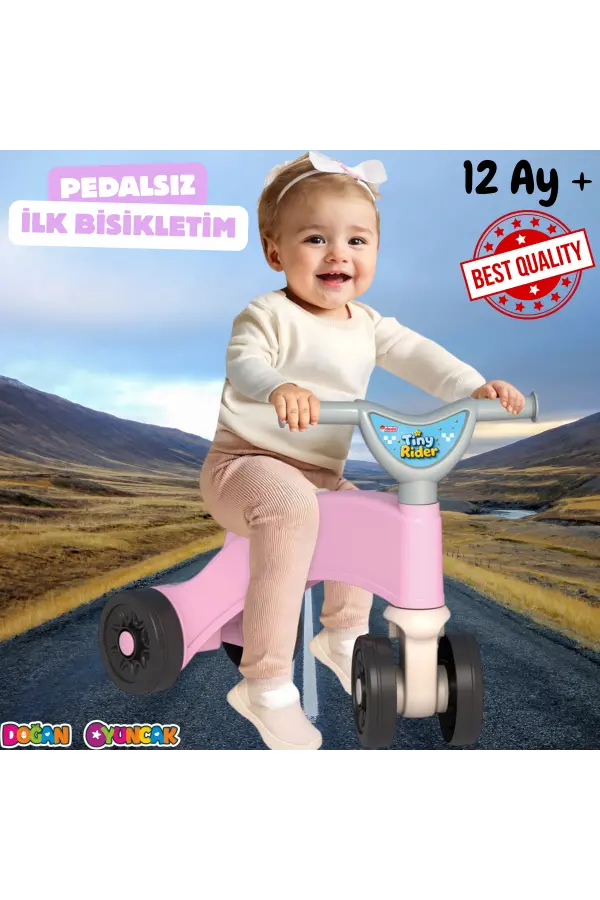 Minik Sürücü İlk Bisikletim Pembe - Binmeli İlk Bisiklet - Çocuk Motoru - İlk Adım Bisikleti 4 Teker Motosiklet