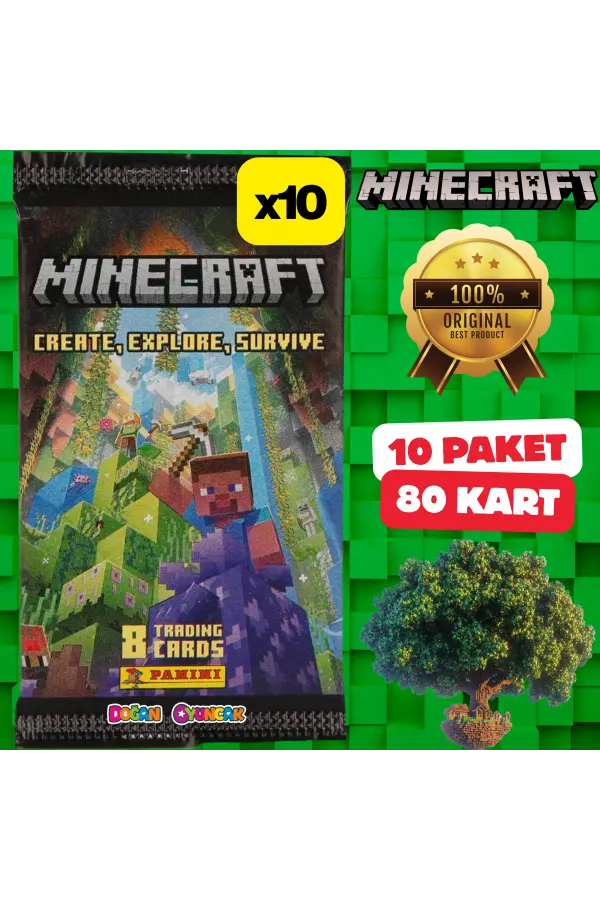 Orijinal Minecraft Treadin Card (10 Paket) - Minecraft Oyun Kartları - Minecraft Koleksiyonluk Kartı Minecraft Kart
