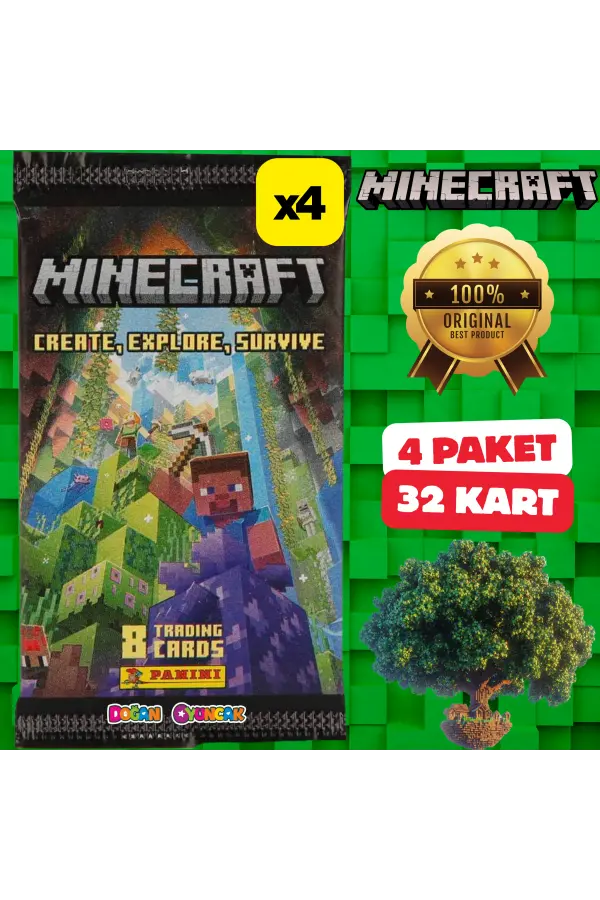 Orijinal Minecraft Treadin Card (4 Paket) - Minecraft Oyun Kartları - Minecraft Koleksiyonluk Kartı Minecraft Kart