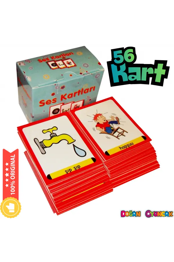 Orijinal Ses Kartları 56 Kart - Eğitici Ses Kartları Çocuklar için Ses Etkinliği Otizim Kartları
