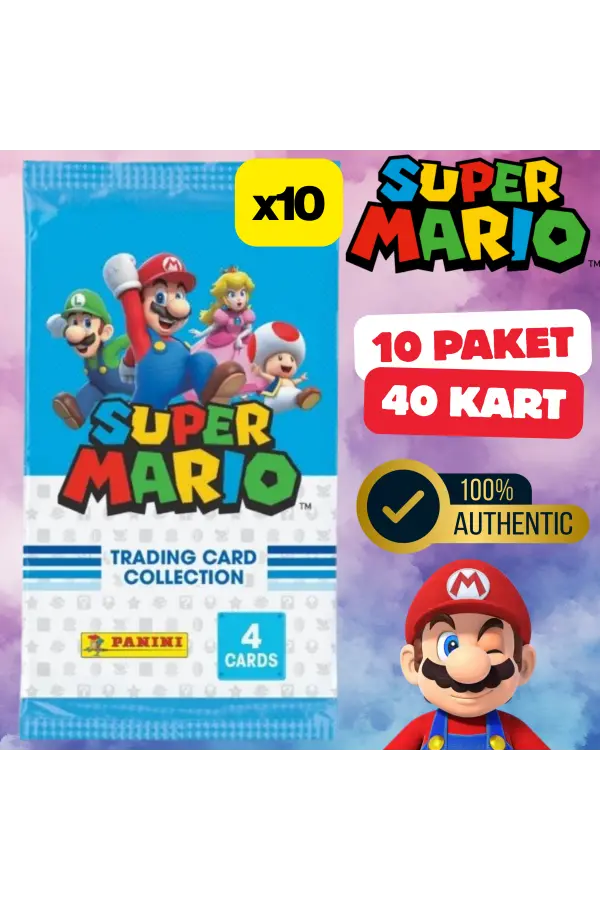 Orijinal Süper Mario Treadin Card (10 Paket) - Süper Mario Oyun Kartları - Süper Mario Koleksiyonluk Kartı